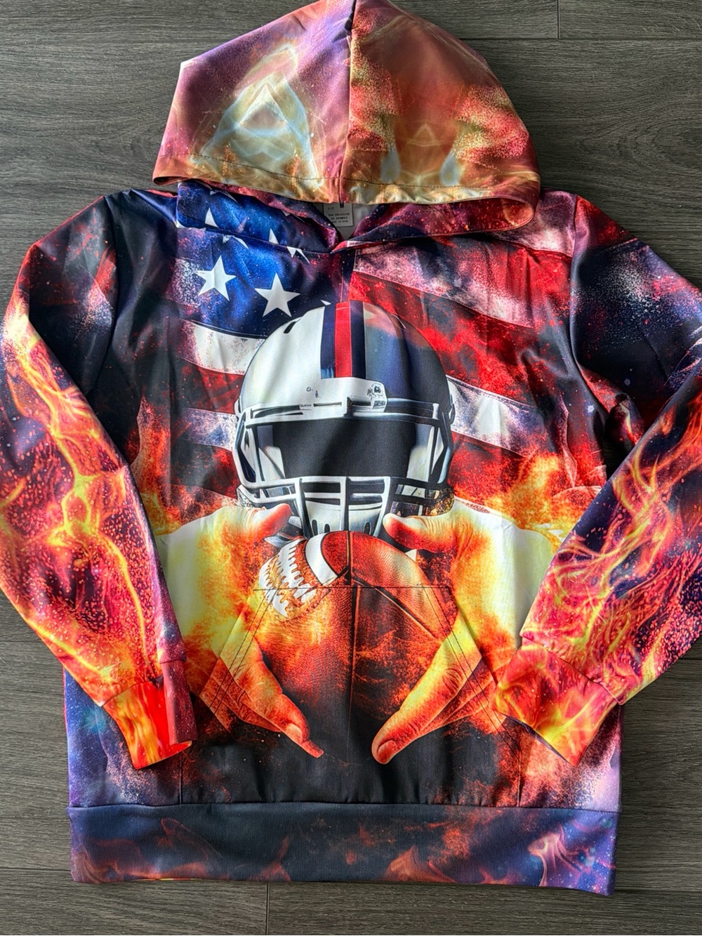 Youth Boys Hooded Football Graphic Hoodie - Red, Blue & Orange Sz 10